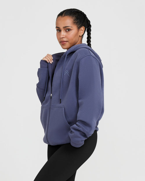 Oner Modal Classic Lounge Oversized Zip Through Hoodie | Slate Blue